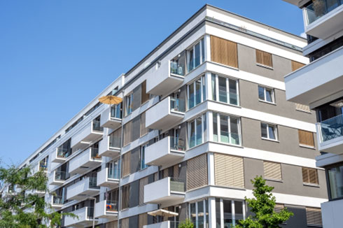 A block of holiday flats on a sunny day